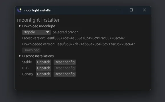 A screenshot of the moonlight installer